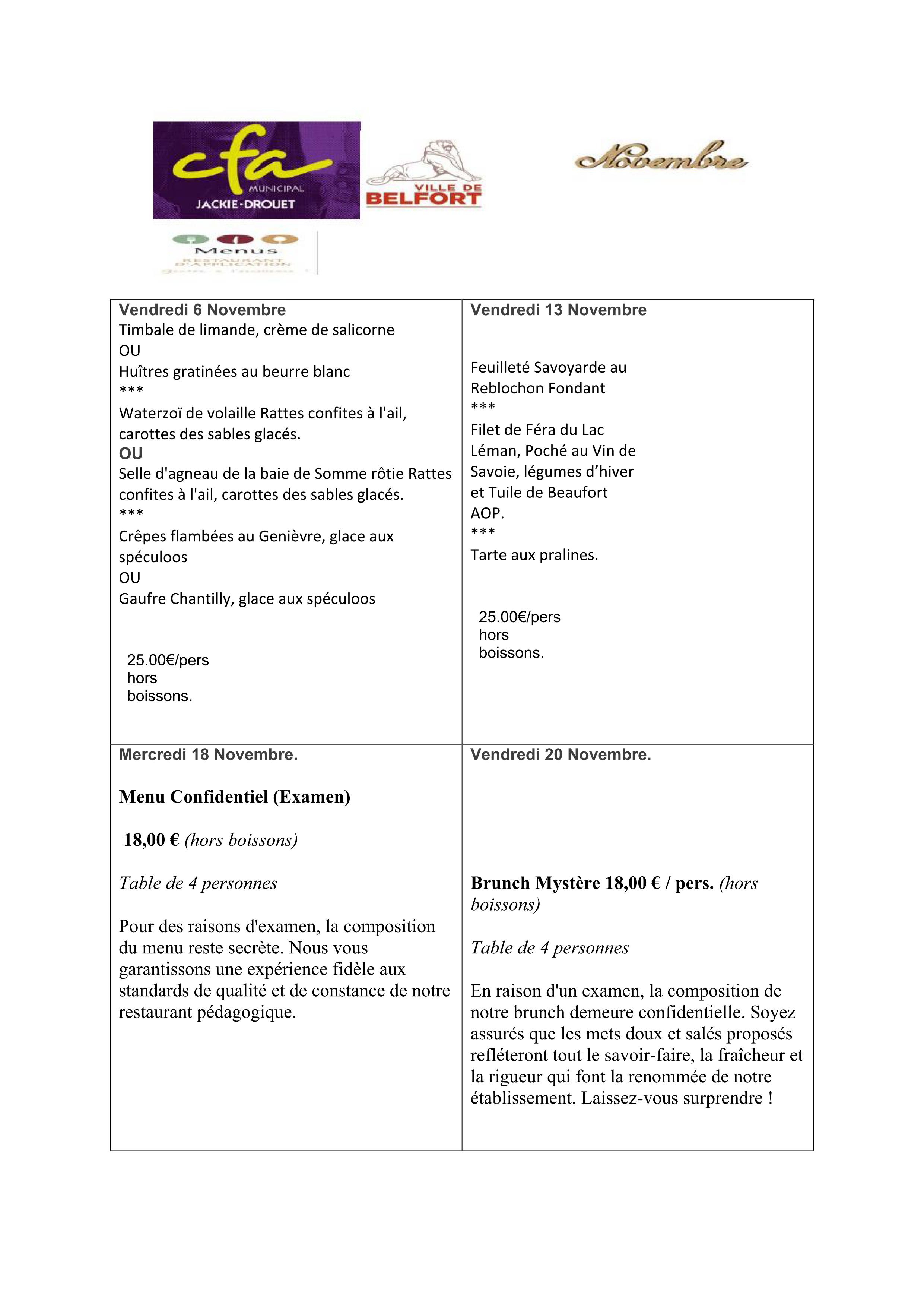 Menu novembre