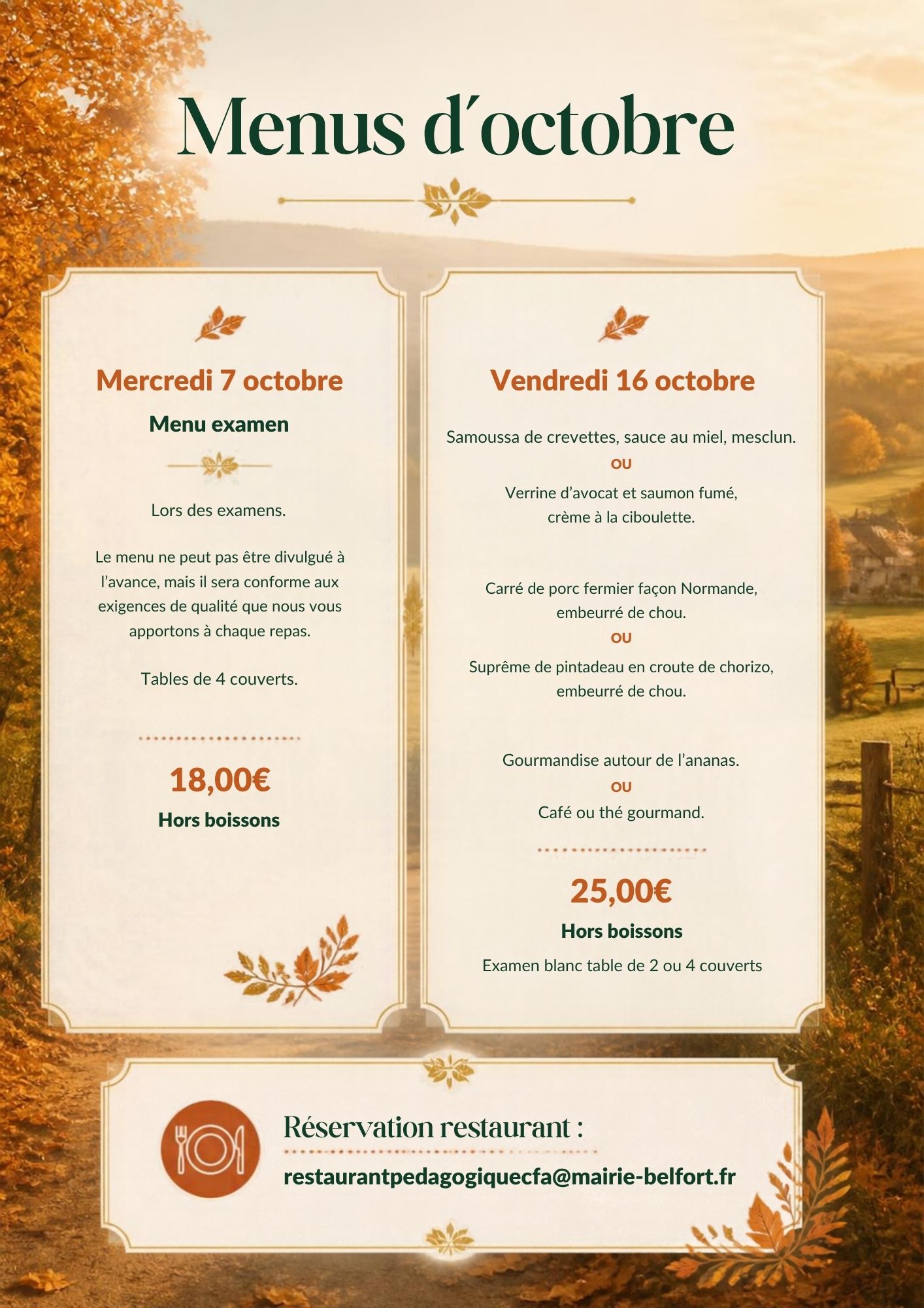Menu d'octobre 2026